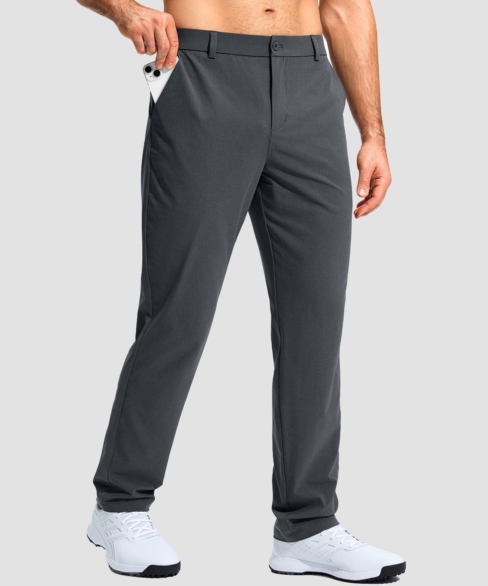 men's uv protection button-up golf pants in dark gray - pocket detail view