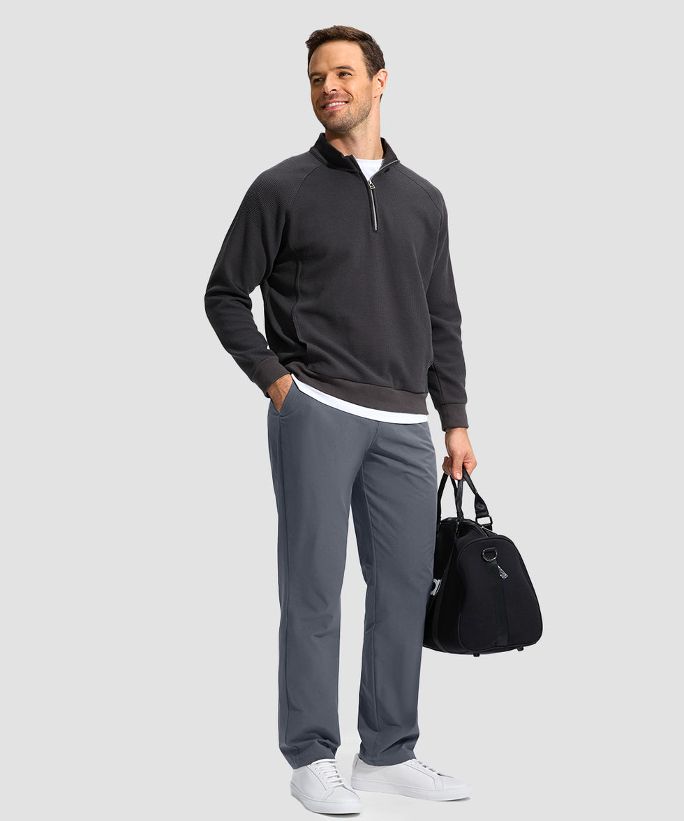 men's uv protection button-up golf pants in dusty blue - front view