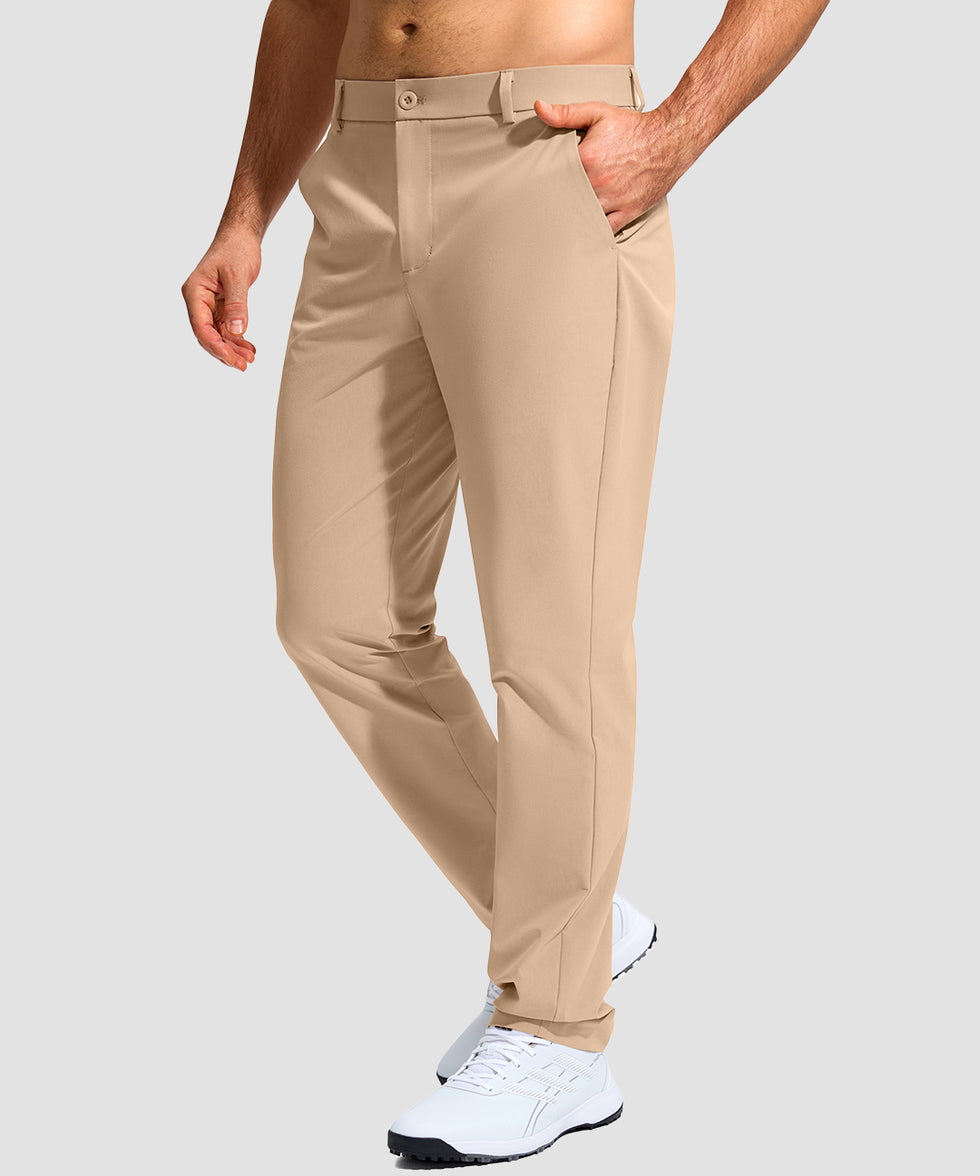 men's uv protection button-up golf pants in light khaki - side view