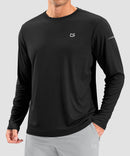 men's uv protection grid-textured long sleeve in black - front view