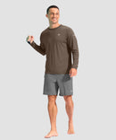 men's uv protection grid-textured long sleeve in coffee - front view