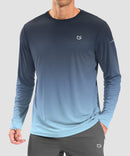 men's uv protection grid-textured long sleeve in gradient navy cyan - front view