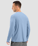men's uv protection grid-textured long sleeve in light blue - back view