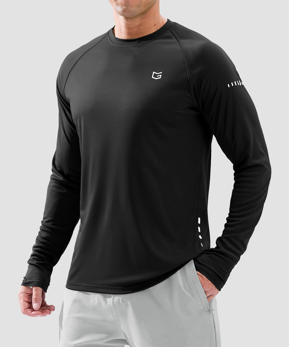 men's uv protection reflective long sleeve in black - front view