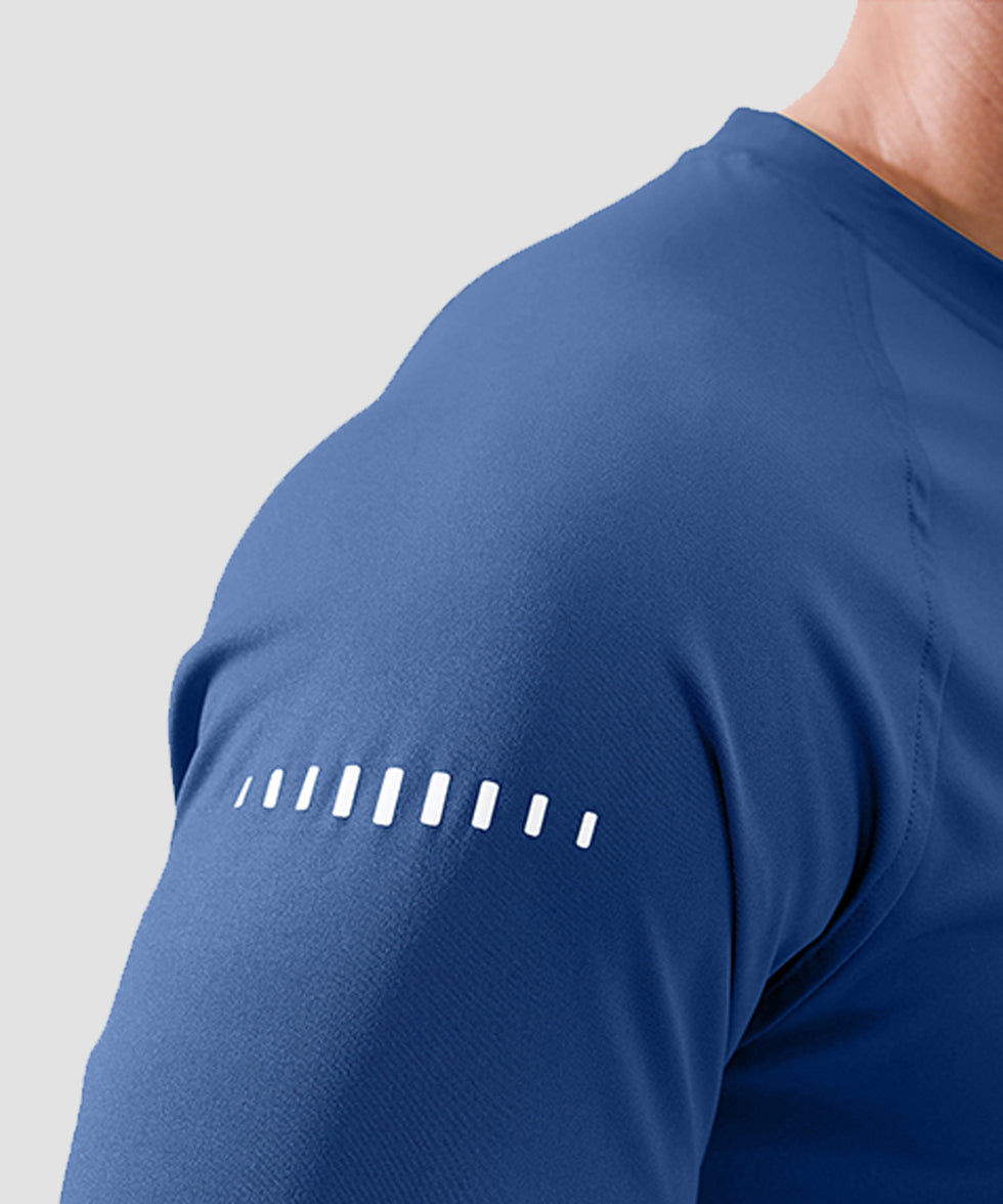 men's uv protection reflective long sleeve in blue - reflective detail