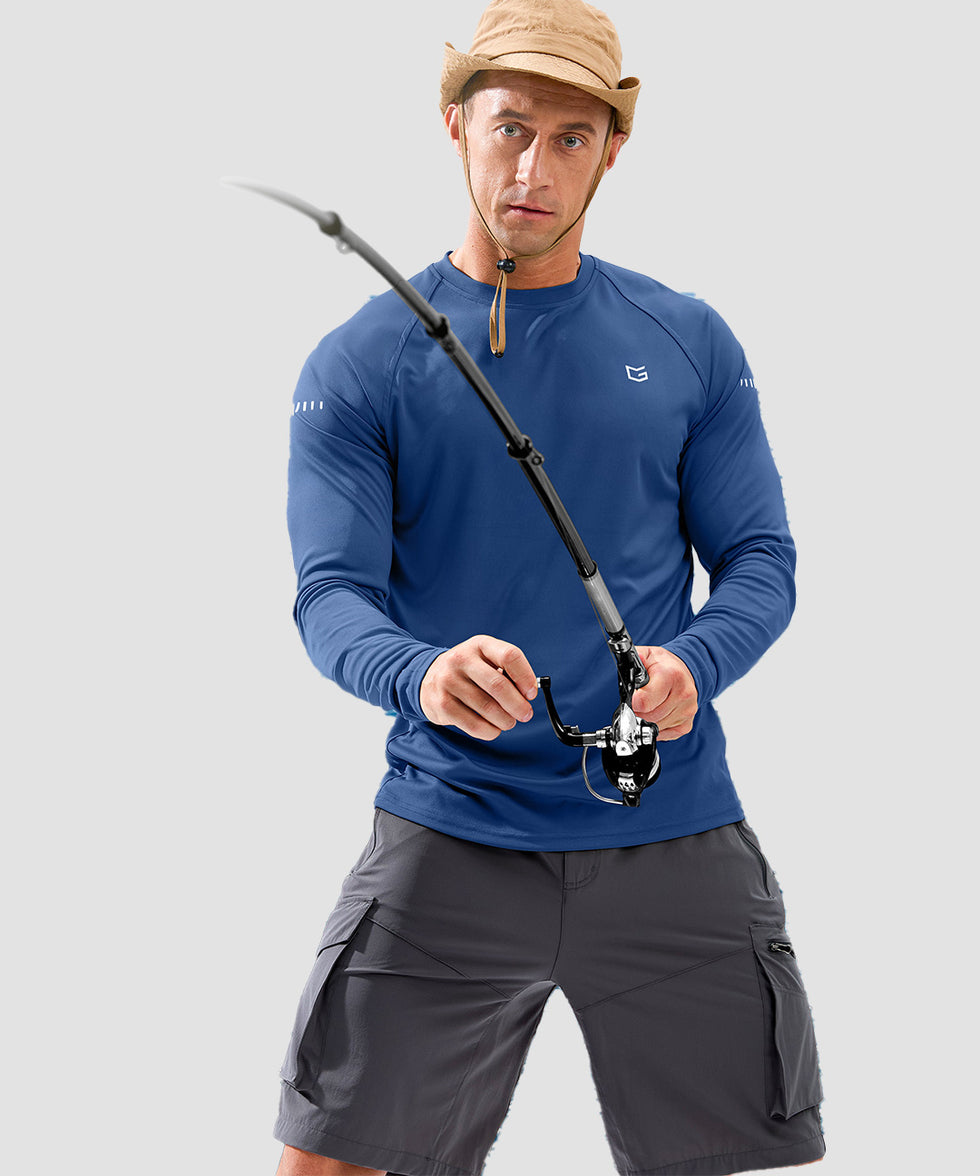 men's uv protection reflective long sleeve in blue - side view