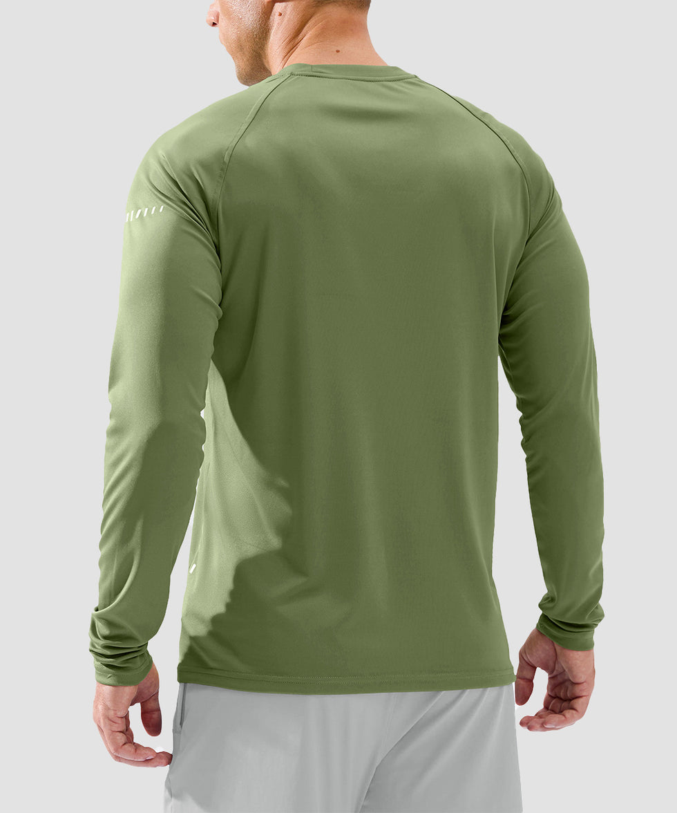 men's uv protection reflective long sleeve in bronze green - back view