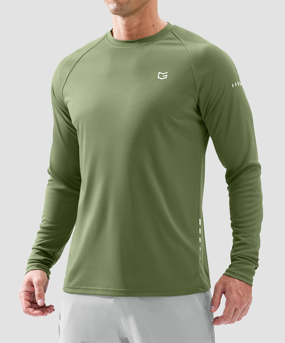 men's uv protection reflective long sleeve in bronze green - front view