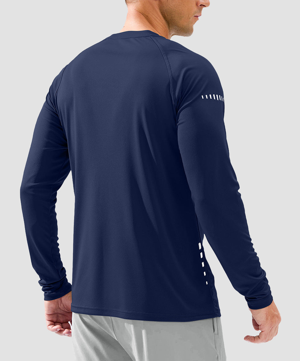 men's uv protection reflective long sleeve in dark blue - back view