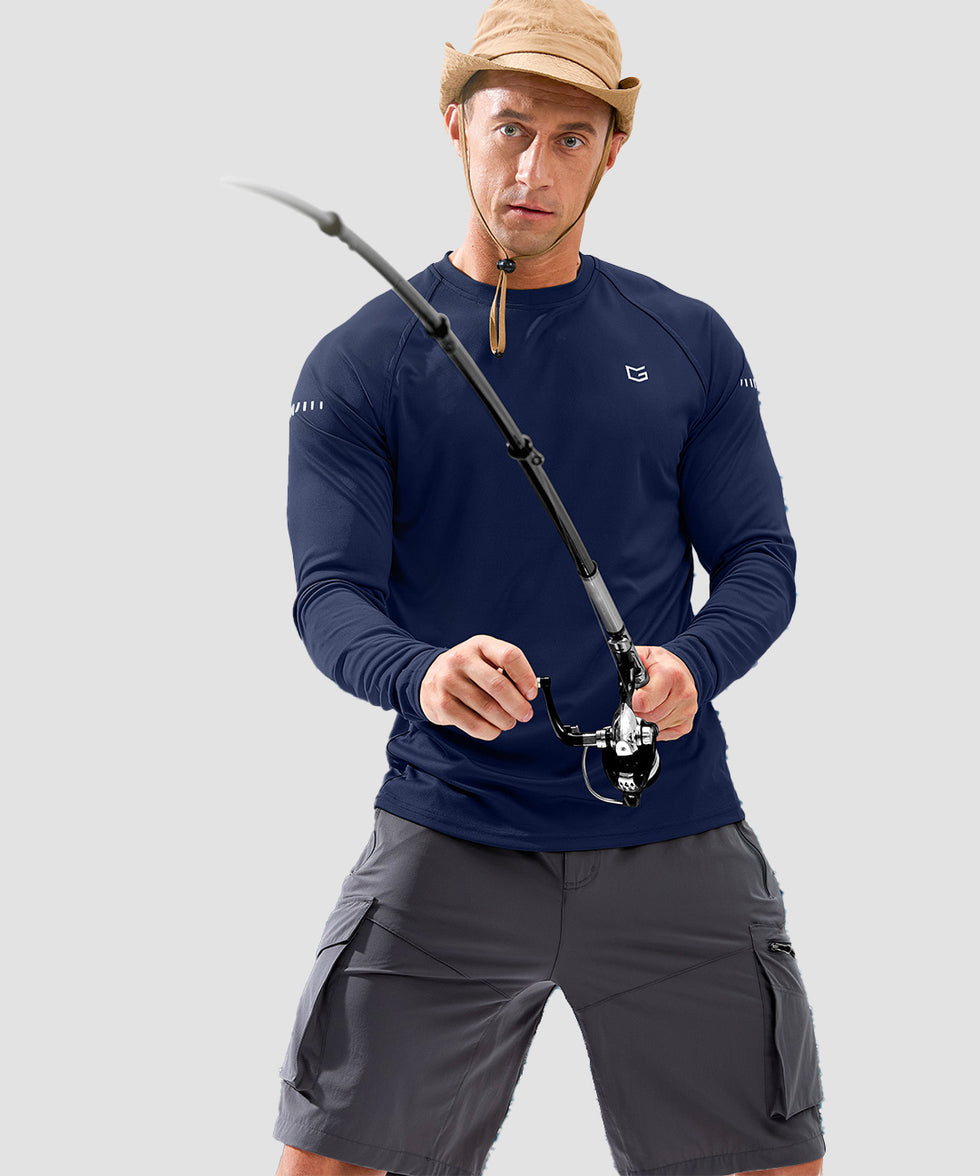 men's uv protection reflective long sleeve in dark blue - side view