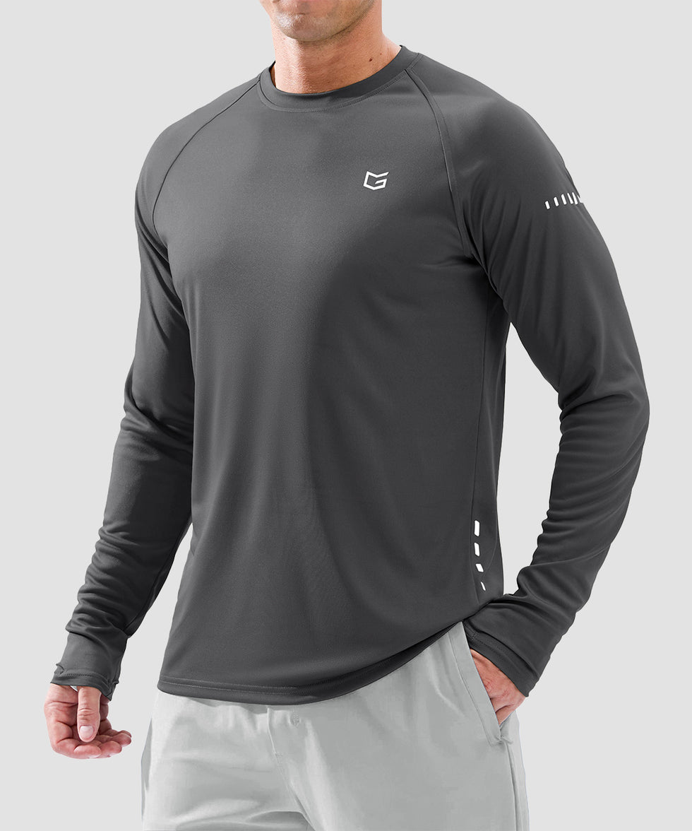 men's uv protection reflective long sleeve in dark gray - front view
