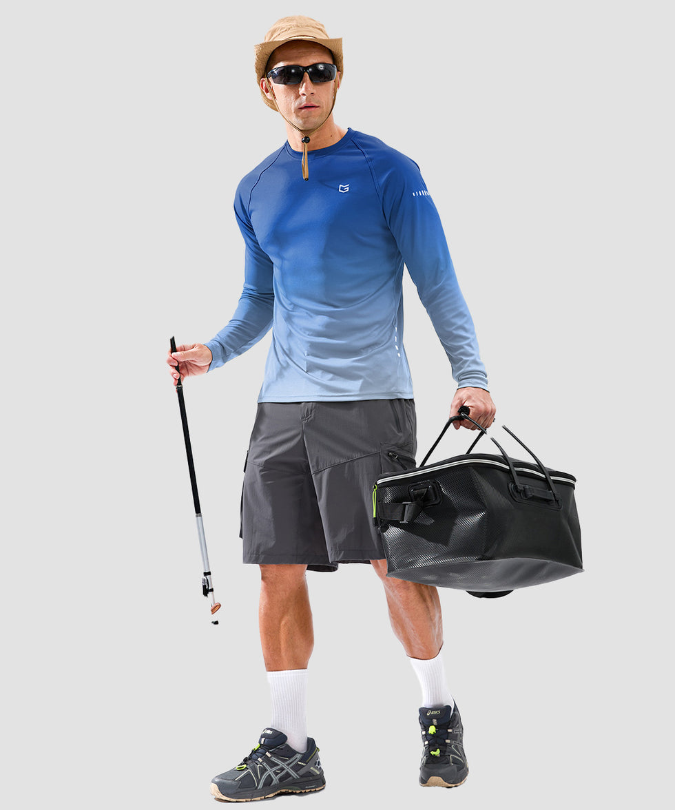 men's uv protection reflective long sleeve in gradient blue white - matching outfits view 1