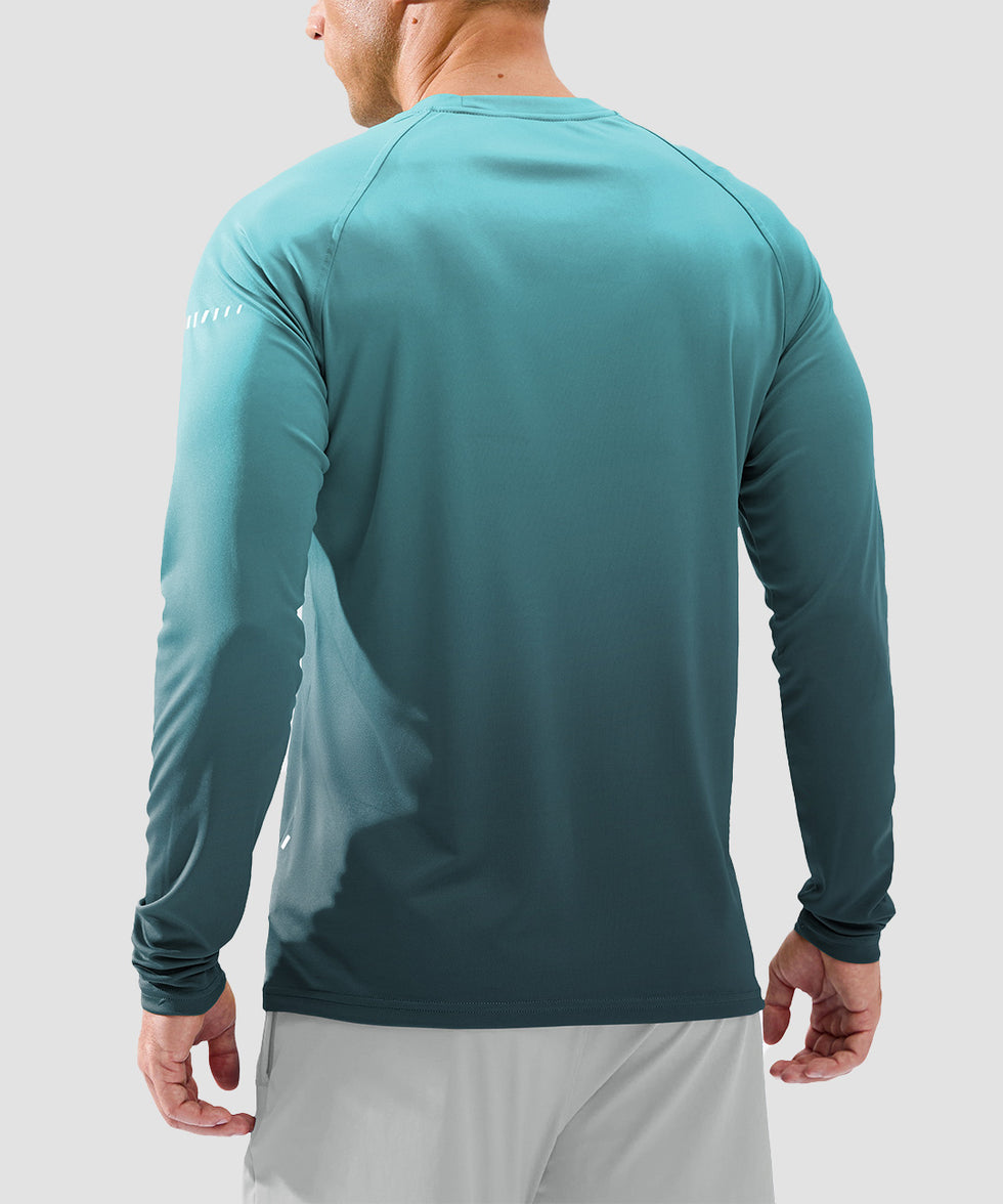 men's uv protection reflective long sleeve in gradient gray blue - back view