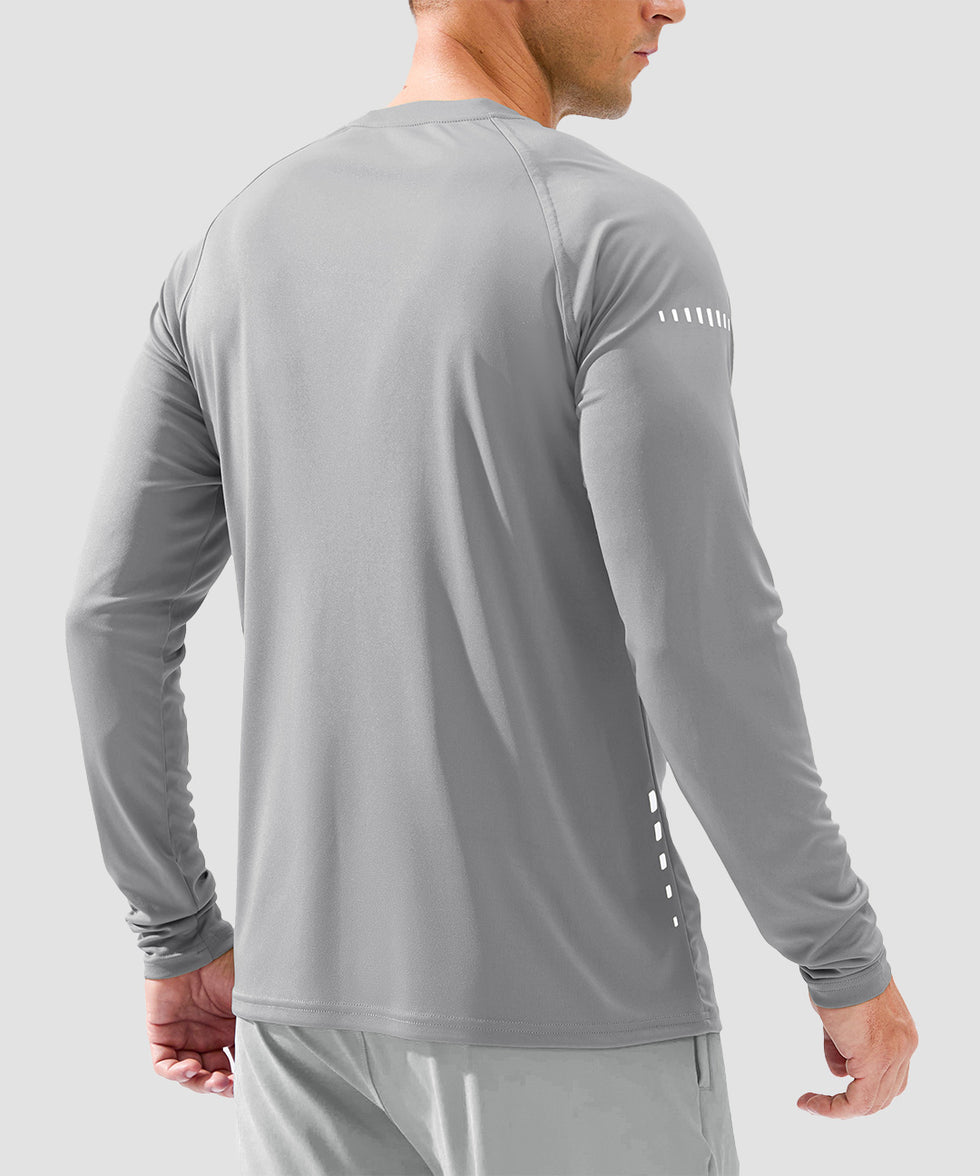 men's uv protection reflective long sleeve in light gray - back view