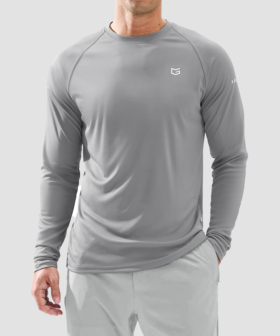 men's uv protection reflective long sleeve in light gray - front view