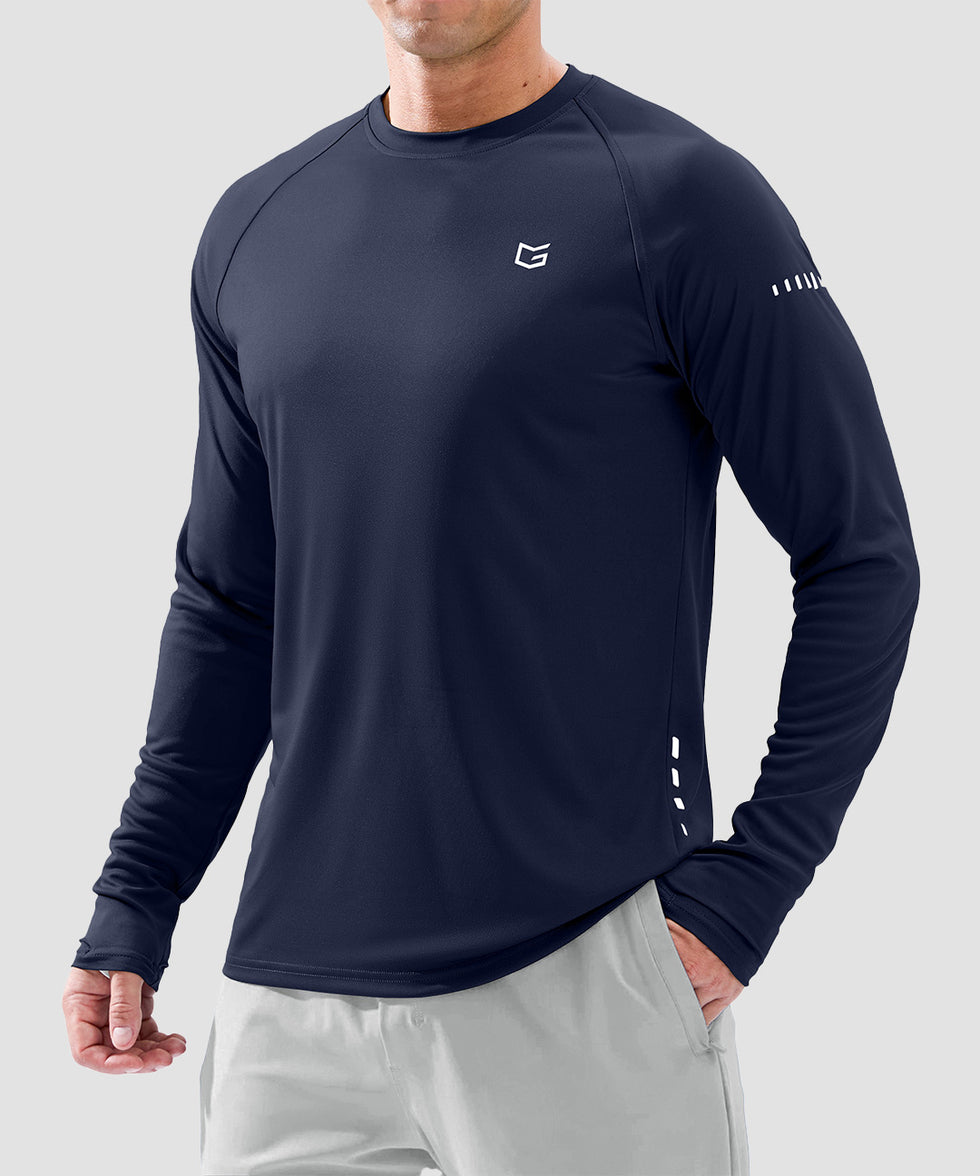 men's uv protection reflective long sleeve in navy - front view