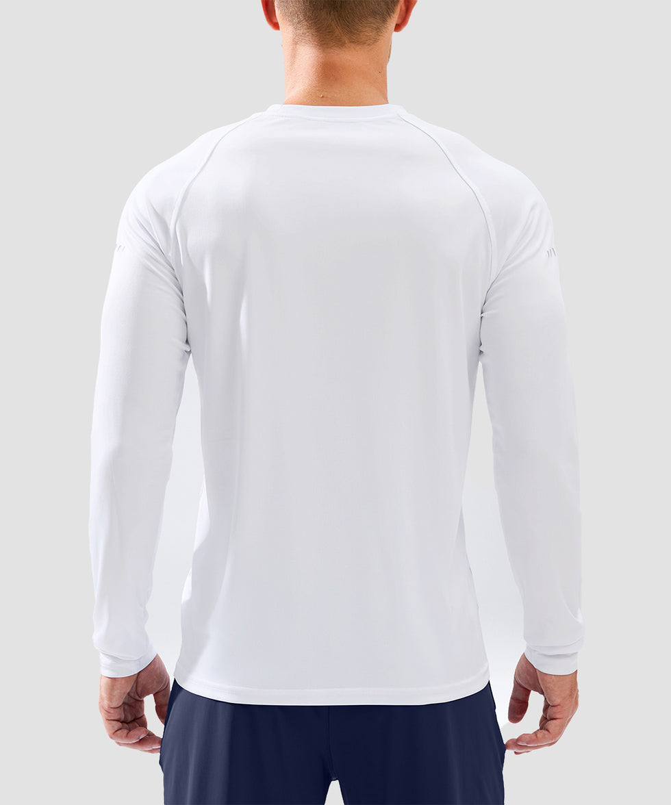 men's uv protection reflective long sleeve in white - back view