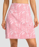mesh-lined long golf skirt in pink paisley - front view