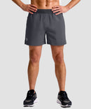 mid rise elastic waist slit short 5" in dark gray - on model front view