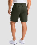 moisture wicking athletic sweat shorts in army green - on model back view
