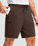 moisture wicking athletic sweat shorts in brown - front view