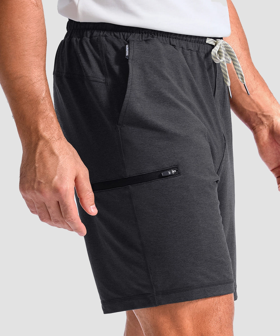 moisture wicking athletic sweat shorts in heather gray - side view
