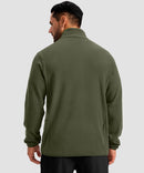 quarter zip fleece pullover in army green - on model back view