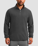 quarter zip fleece pullover in dark gray - on model front view