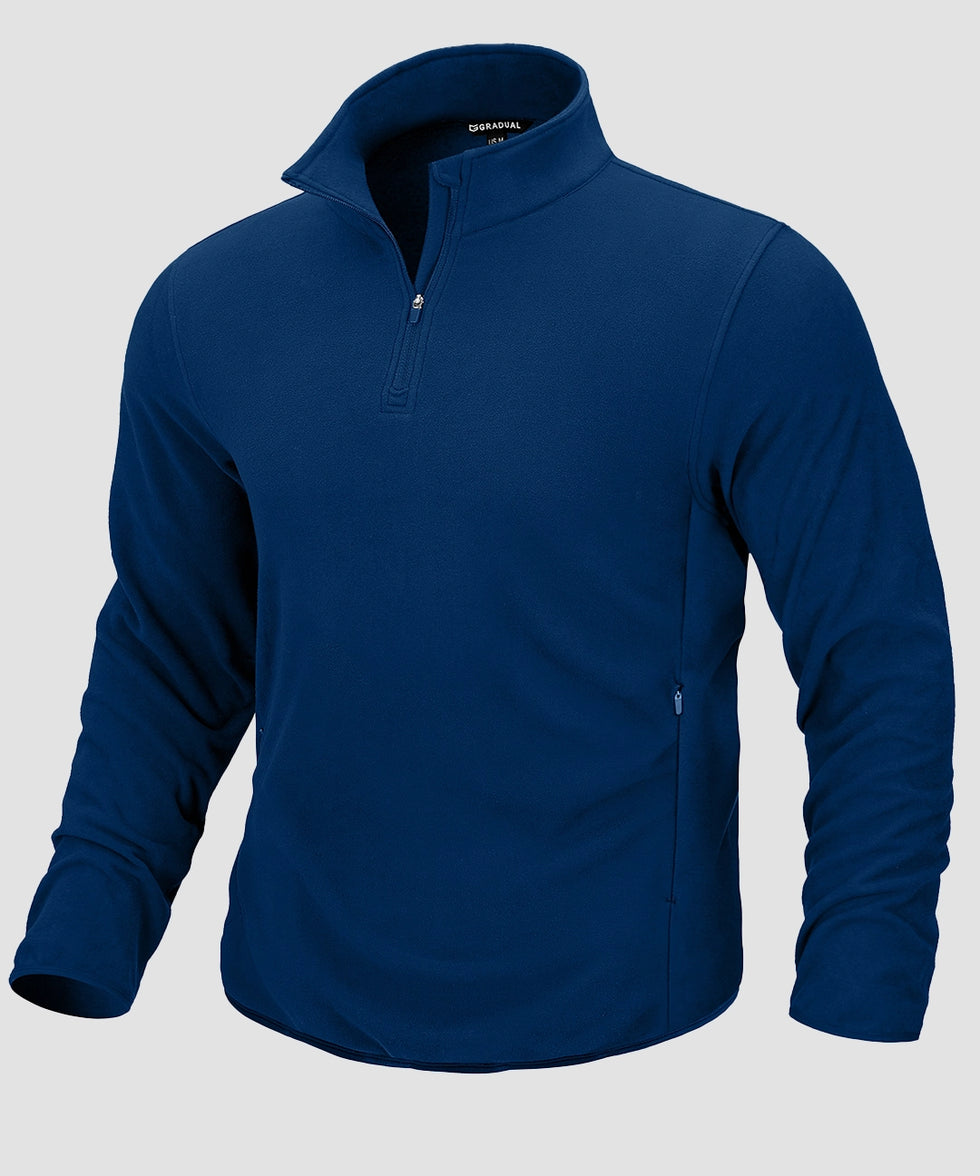 quarter zip fleece pullover in deep blue - front view