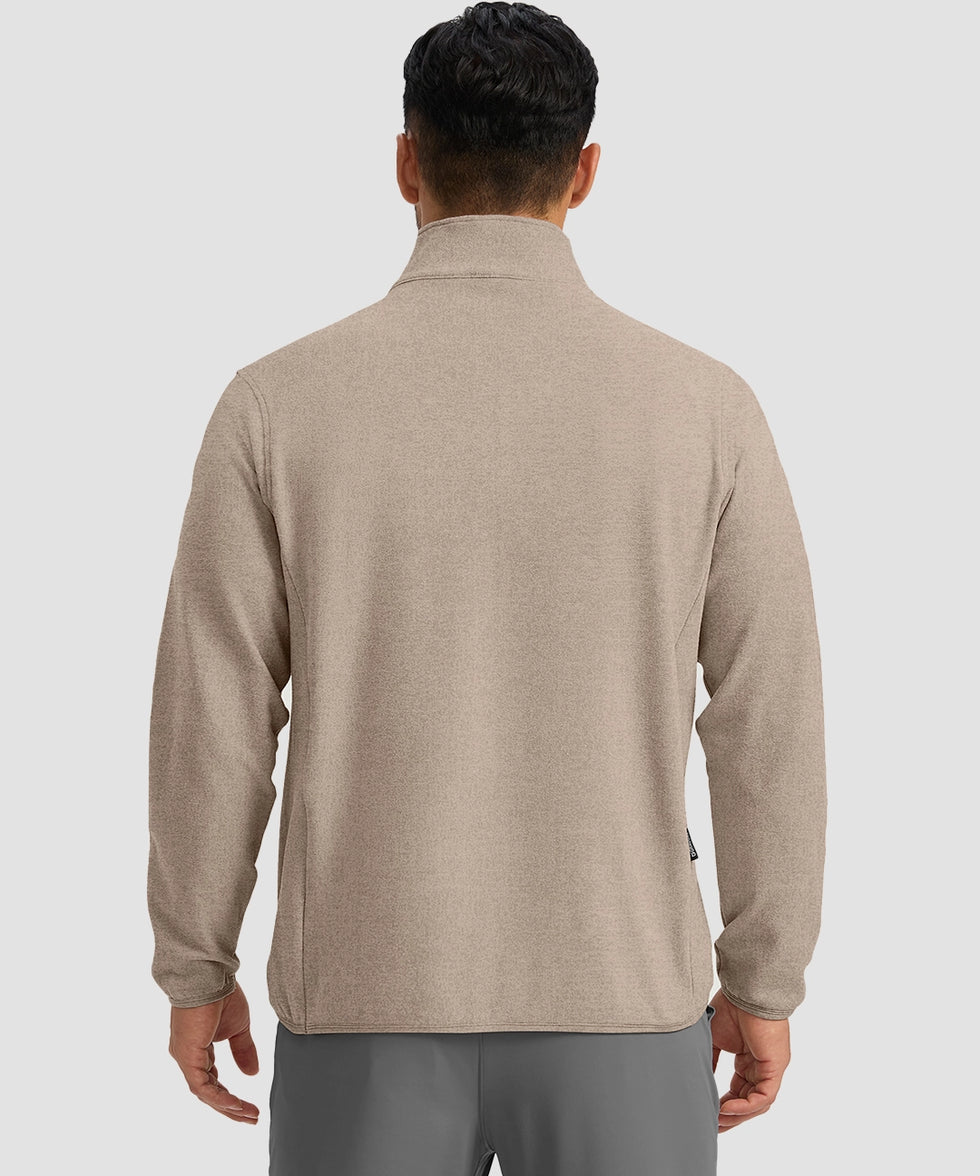 quarter zip fleece pullover in heather khaki - back view