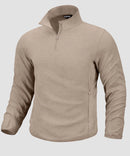 quarter zip fleece pullover in heather khaki - front view