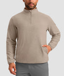 quarter zip fleece pullover in heather khaki - on model front view