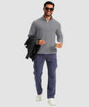 quarter zip fleece pullover in light gray - on model view