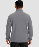 quarter zip fleece pullover in light gray - on model back view