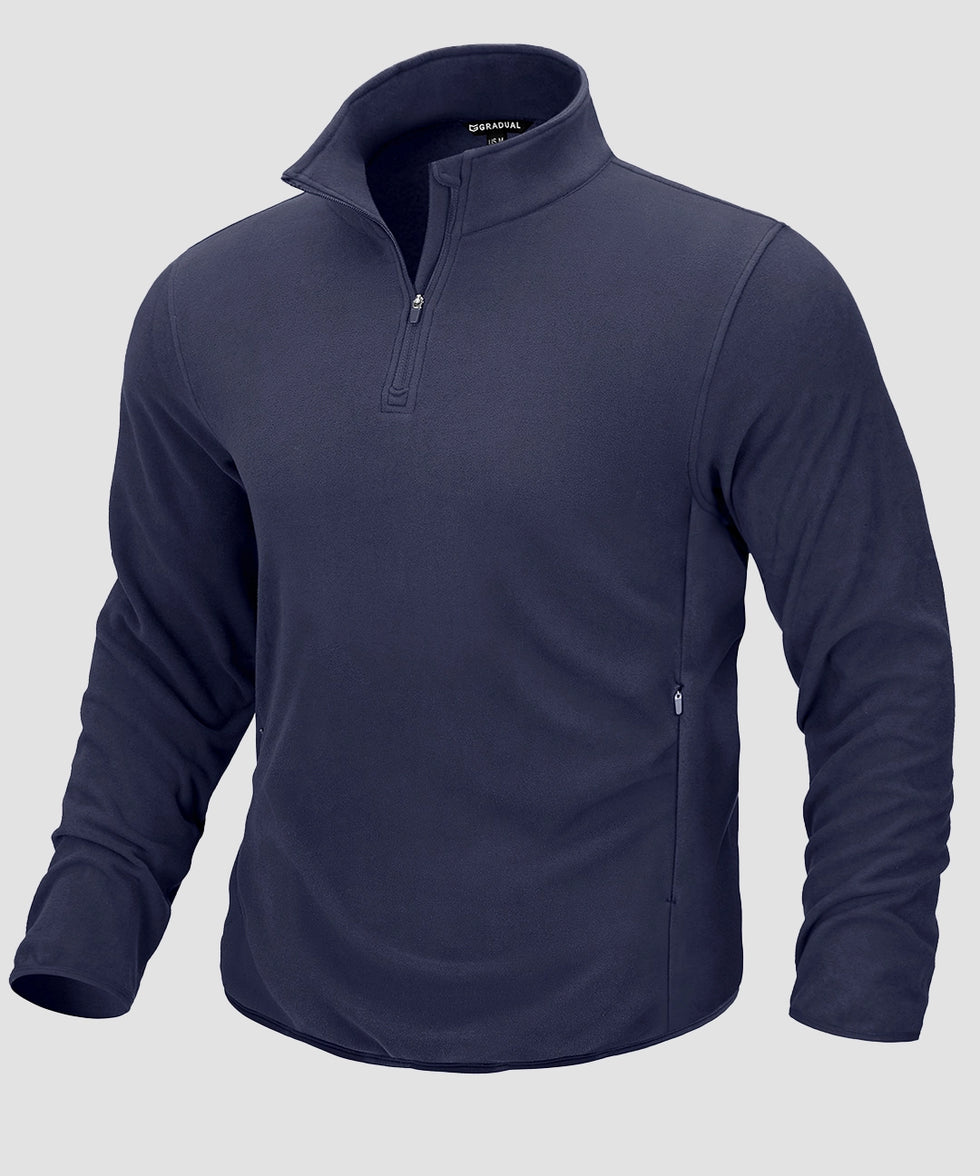 quarter zip fleece pullover in navy - front view