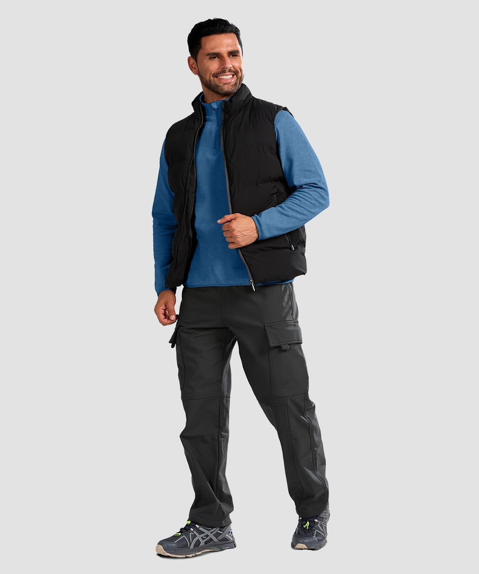 quarter zip fleece pullover in steel blue - on model view