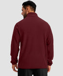 quarter zip fleece pullover in wine - on model back view