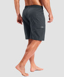 quick dry 9" pocketed board shorts in dark gray - on model back view