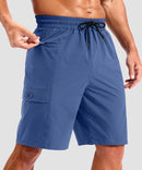 quick dry 9" pocketed board shorts in slate blue - pocket detail view