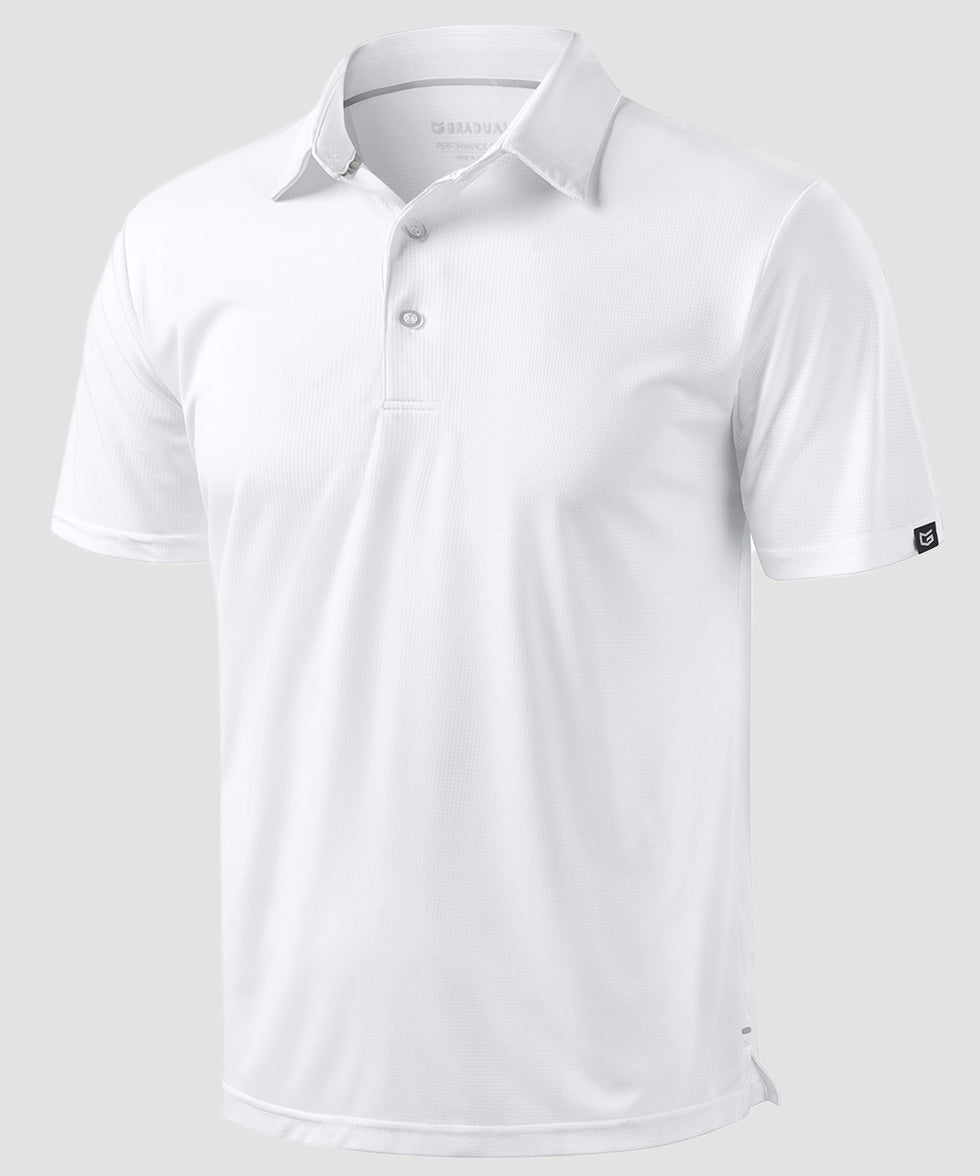 reflective side slit polo in white - front view