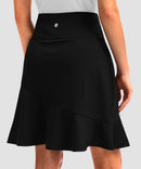 ruffle modest golf skort in black - back view
