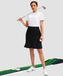 ruffle modest golf skort in black - front view