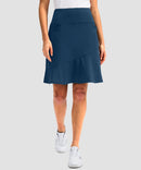 ruffle modest golf skort in dark blue - front view