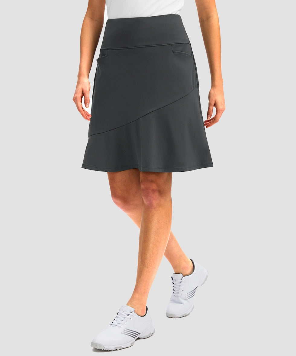 ruffle modest golf skort in dark grey - side view
