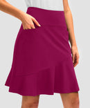 ruffle modest golf skort in fuchsia purple - pocket details view