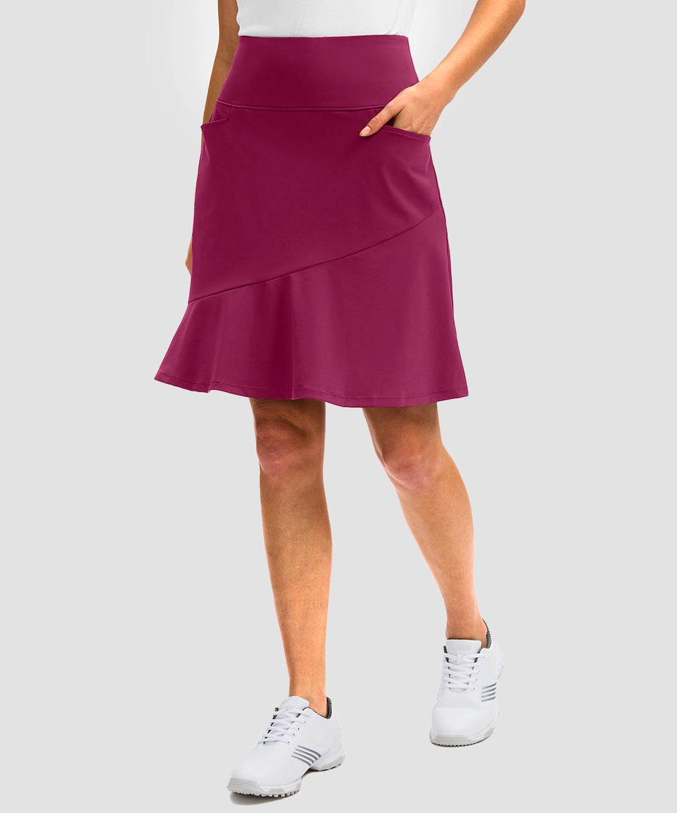 ruffle modest golf skort in fuchsia purple - side view