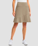 ruffle modest golf skort in light khaki - side view