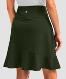ruffle modest golf skort in olive green - back view