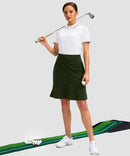ruffle modest golf skort in olive green - front view