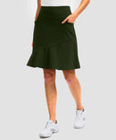 ruffle modest golf skort in olive green - side view